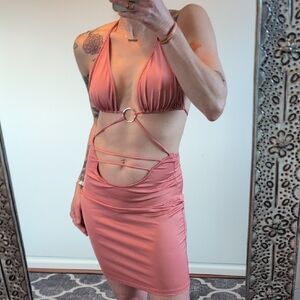 Fashion Nova Coral Halter Dress